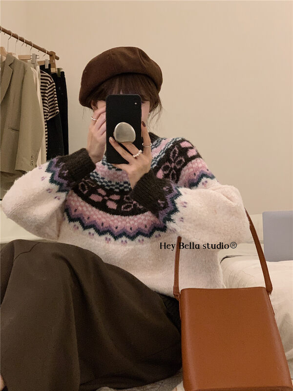 New in winter! [HEY BELLA] pullover color matching comfortable loose warm sweater B9561# L