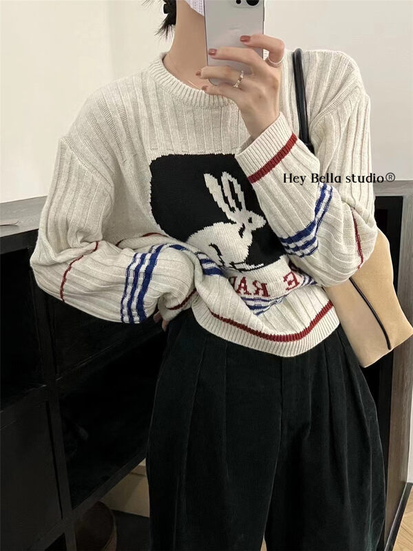 【HEY BELLA】Round Neck Pullover Colorblock Warm Sweater B9626# L
