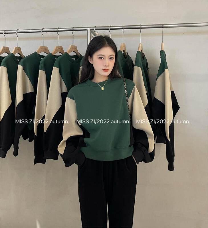 【MISS ZI】2022 autumn Korean casual all-match western style color matching short sweater 3311# CQW