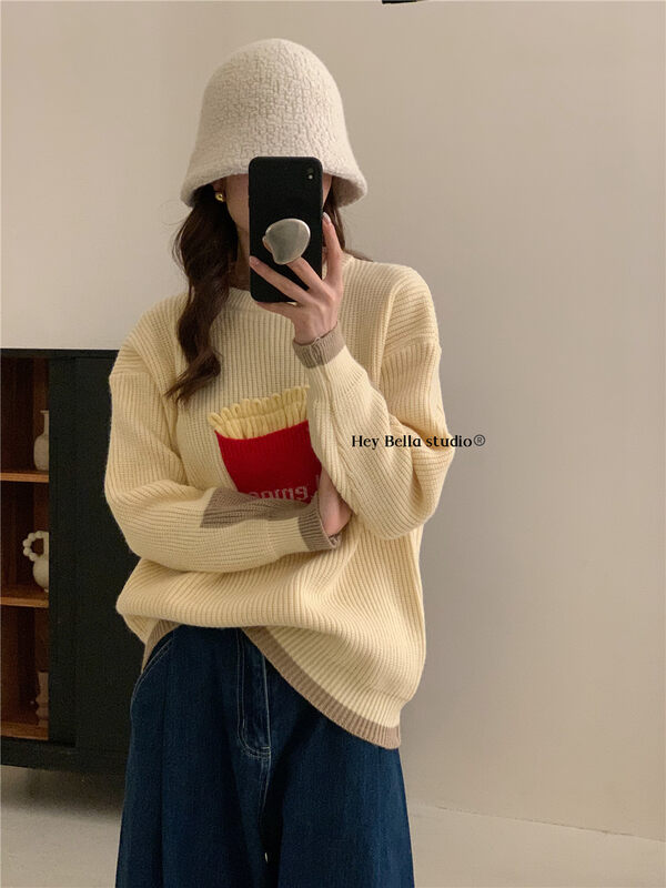 New in autumn!【HEY BELLA】Comfortable round neck pullover loose warm sweater B9351# L
