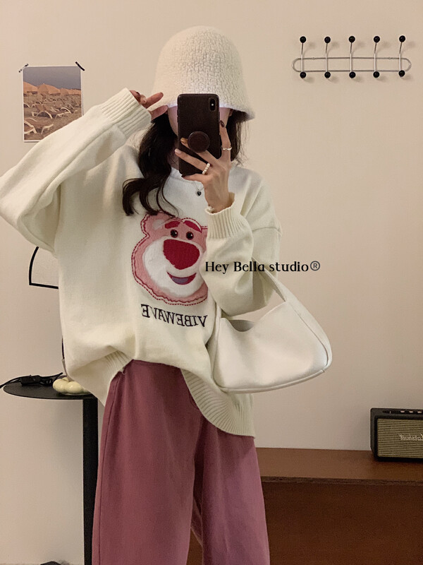 New in winter! [HEY BELLA] Embroidered Versatile Korean Warm Sweater 9580# L