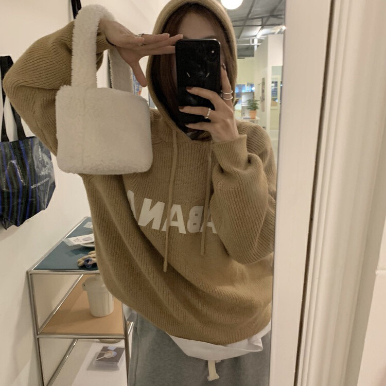 【BY】Lazy Alphabet Hooded Casual Warm Sweater 779-1# HJY