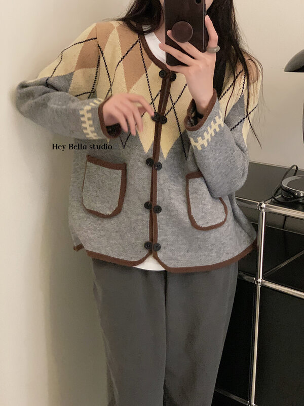 New in autumn! [HEY BELLA] Contrast color lingerie fashion all-match warm sweater B9505# L