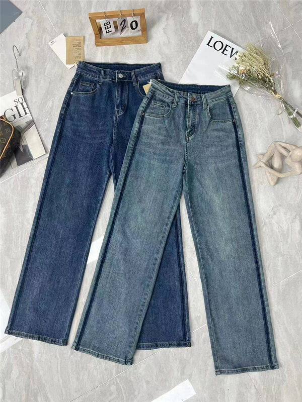 Original price 73.32! New in autumn! [M8 denim] straight-leg temperament jeans with contrasting edges J1603-8# JHY