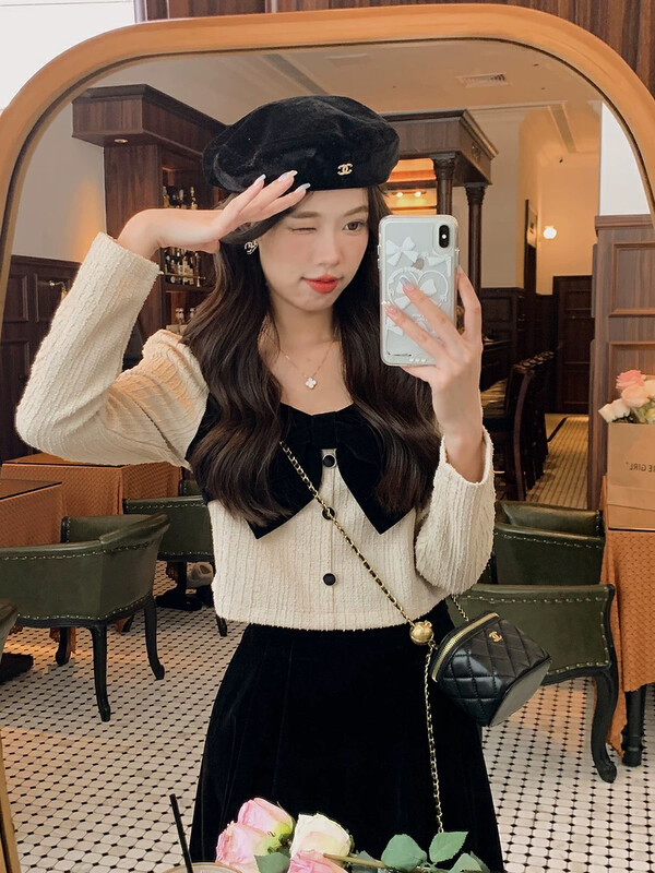 New for winter!  【L.L STUDIO】French Bow Short Shirt + Elastic High Waist Skirt Set 78213# PCZ