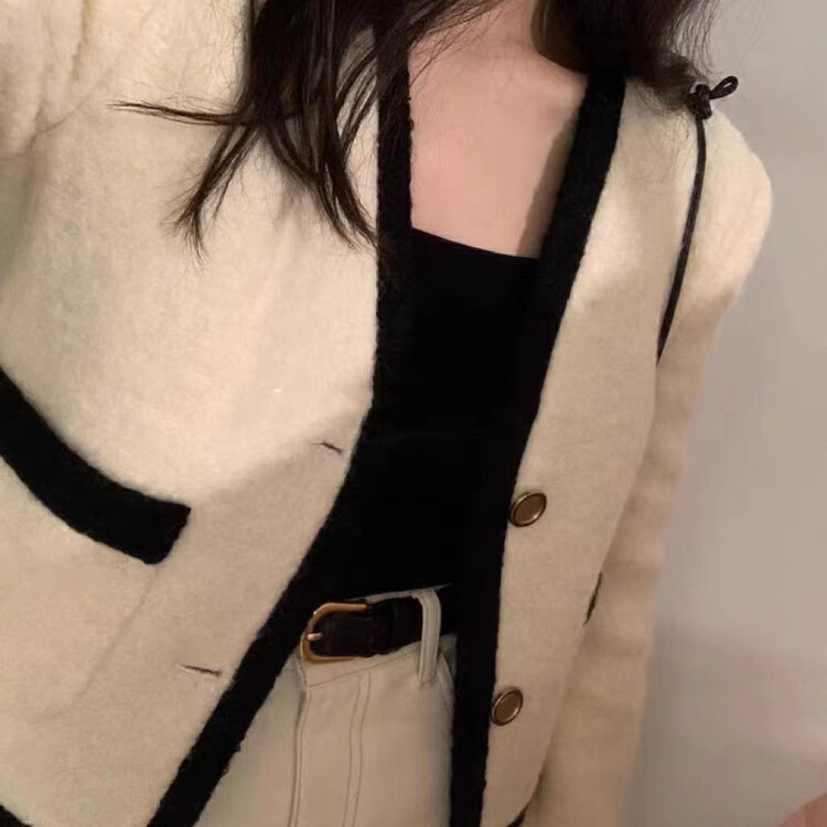 【X·H STUDIO】Xiaoxiangfeng high-quality plush short coat with contrast color edge 3398# OZQ