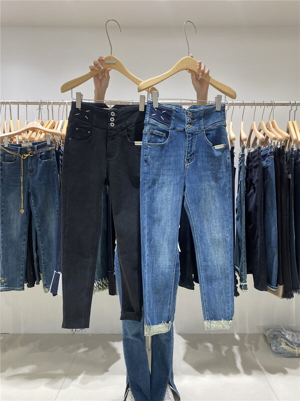 【JEANS】Fleece Three-Button Cigarette Pipe Jeans R272# LSW