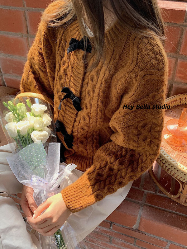 New in autumn! [HEY BELLA] Simple and versatile bow small design warm sweater 9260# L