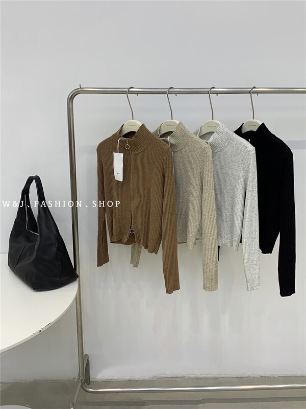 [Lemon Green Tea] Zipper Design Slim Knit Cardigan Sweater L-W001