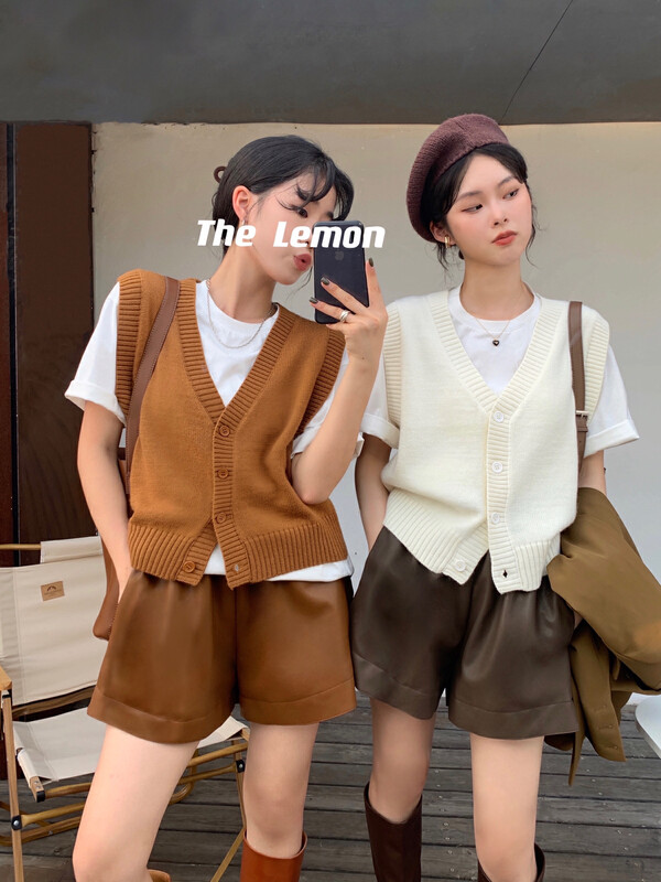 [Lemon Green Tea] Autumn New Lazy Wind Vest Sleeveless Layered Jacket T-065
