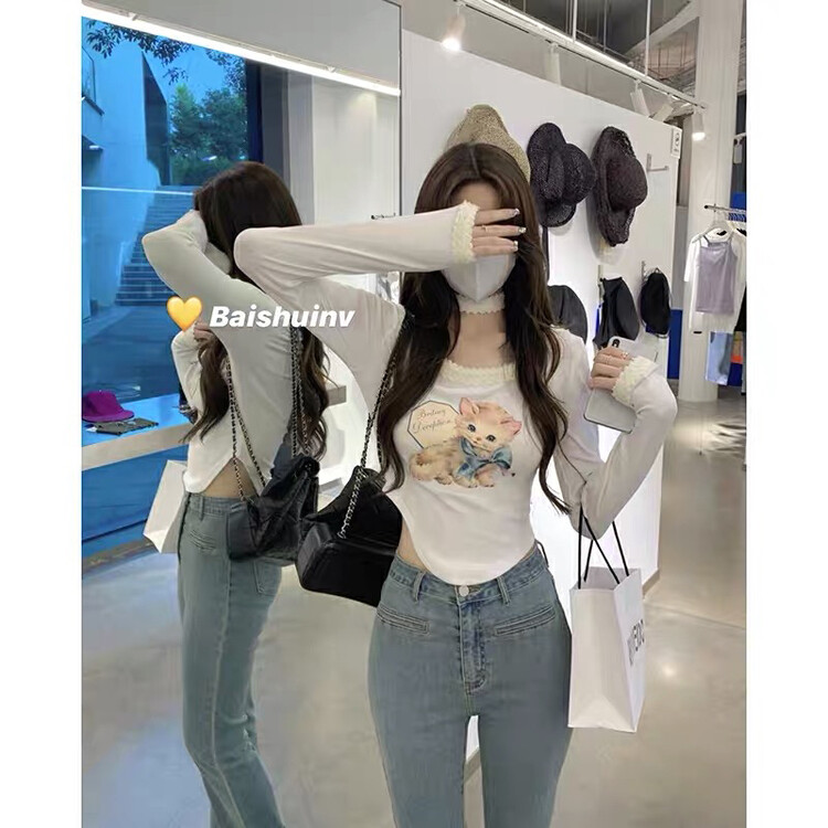 Autumn is new! [BY] niche irregular round neck and thin long-sleeved T-shirt (with collar) 8916# HJY
