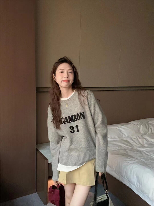 New in autumn! [HEY BELLA] Korean letter pullover warm sweater B9546# L