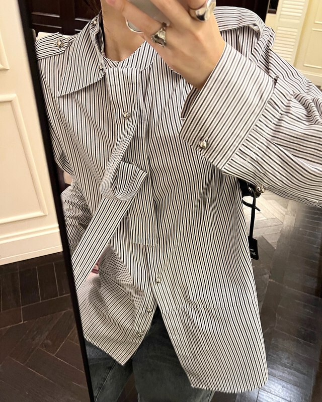 [UNITY] Autumn casual design niche long-sleeved streamer striped shirt UNQ17011# CQW