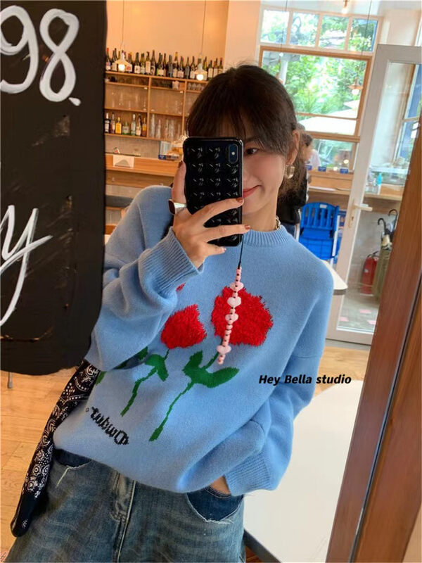 New in winter!【HEY BELLA】Colorblock round neck loose warm sweater B9555# L