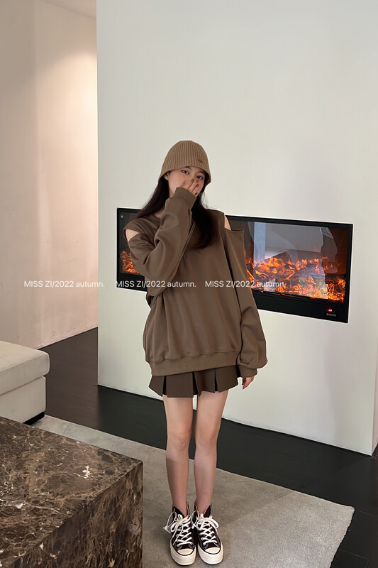 【MISS ZI】Autumn Casual All-match Solid Color Double Leaky Shoulder Sweater 3267# CQW