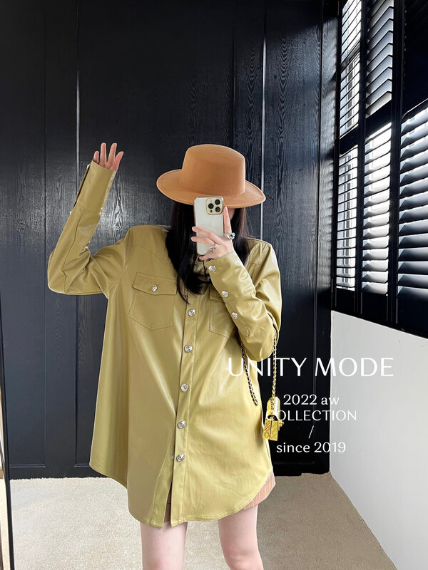 【UNITY】Early autumn pu leather motorcycle jacket women's high-end retro leather jacket F281008# CQW