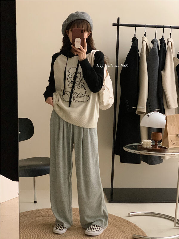 New in winter! [HEY BELLA] Hooded Colorblock Pullover Comfortable Warm Sweater B9616# L