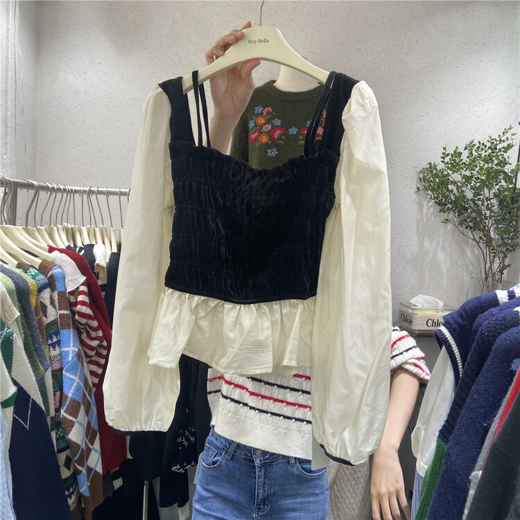 New in autumn! [HEY BELLA] stitching fashionable temperament shirt B5322# L