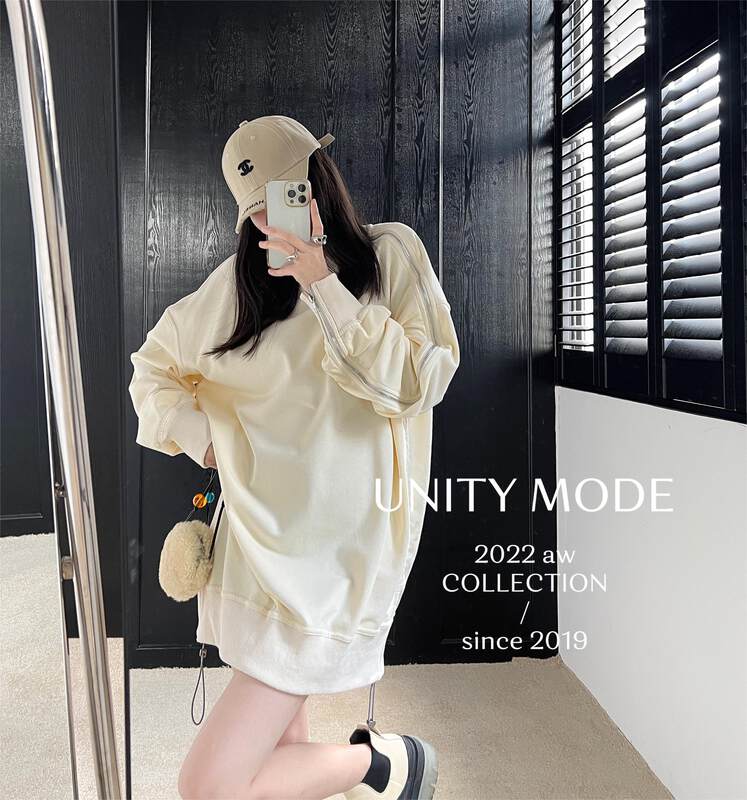 【UNITY】Smocked zipper mid-length solid color casual casual sweater Q17001# CQW