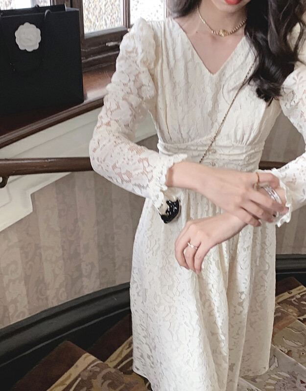 New in winter!【L.L STUDIO】Light luxury heavy industry lace waist dress 78223# PCZ