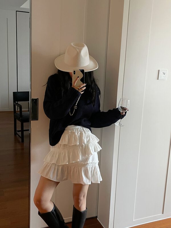 [UNITY] Design sense of niche lotus leaf edge thin and versatile high waist skirt YS1-TSF282001# CQW
