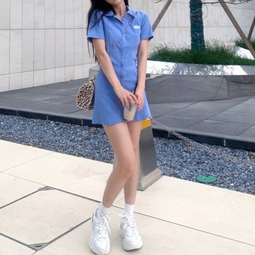 Sister Pure Desire reports small white dress female Korean style waist-reducing age polo short skirt summer