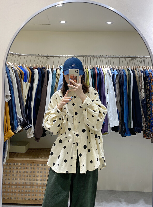 New in autumn!【DA.7】Korean all-match loose spotted shirt YS1-3237# LSL