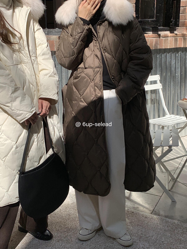 【6-UP】Korean Casual Lingge Loose Warm Down Jacket (with Removable Real Fox Fur Collar) (Contains 90% White Duck Down) 66580# CQW