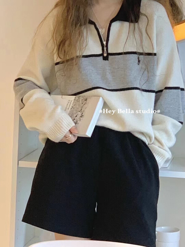 New in Autumn! [HEY BELLA] Korean Polo Embroidered Warm Sweater B5229# L