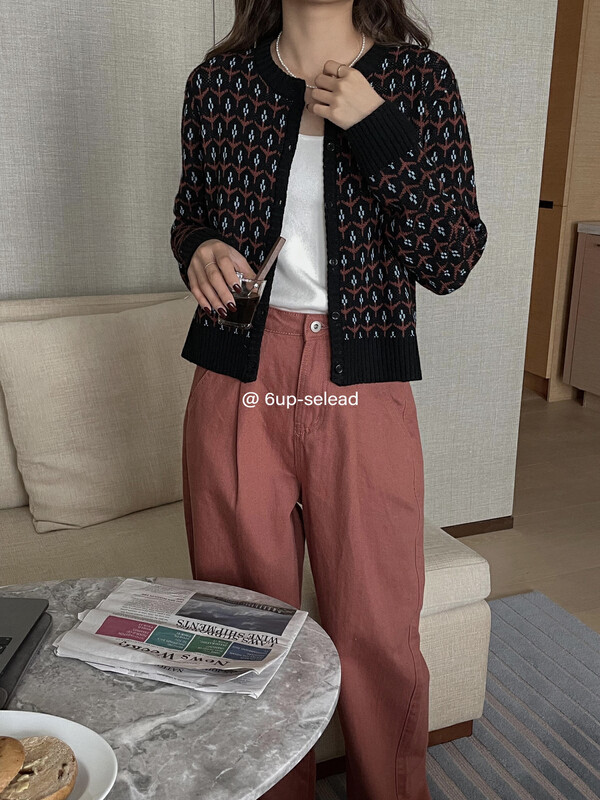 [6-UP] Vintage Pattern Breasted Warm Sweater (7% Wool) 69082# CQW