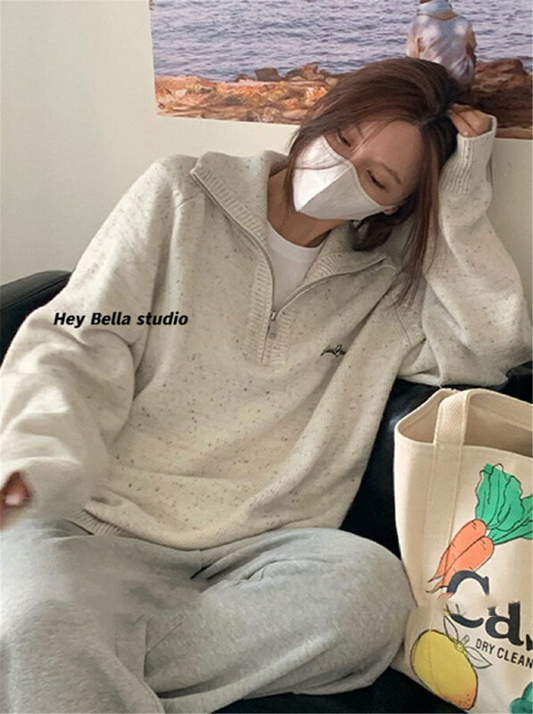 New in autumn! [HEY BELLA] Half zipper loose and comfortable pullover warm sweater B9383# L