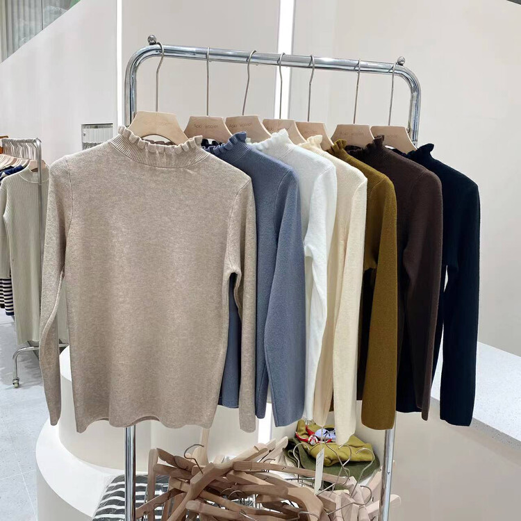 【Fire Music】Solid Color Slim Fit Half Turtleneck Agaric Knit Sweater 1400# WTT