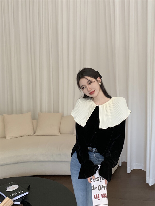 New for winter!  【BY】 Loose pleated slim shirt 3415# HJY