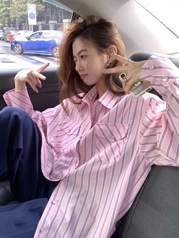 【L.L STUDIO】Striped loose all-match shirt 78204# PCZ