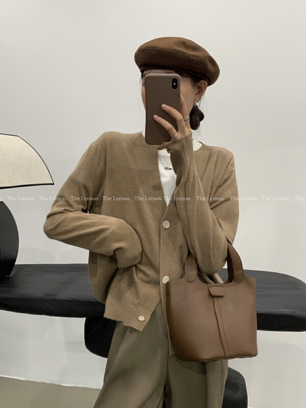 [Lemon Green Tea] Autumn Simple Single-Breasted Loose Knit Cardigan Andy Velvet 66-080