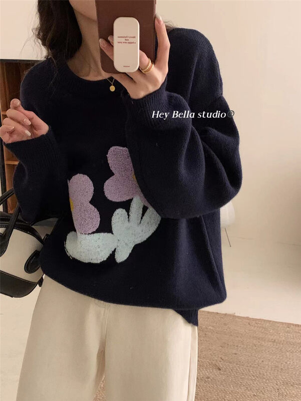 New in winter! [HEY BELLA] Flower embroidery comfortable all-match warm sweater B9556# L