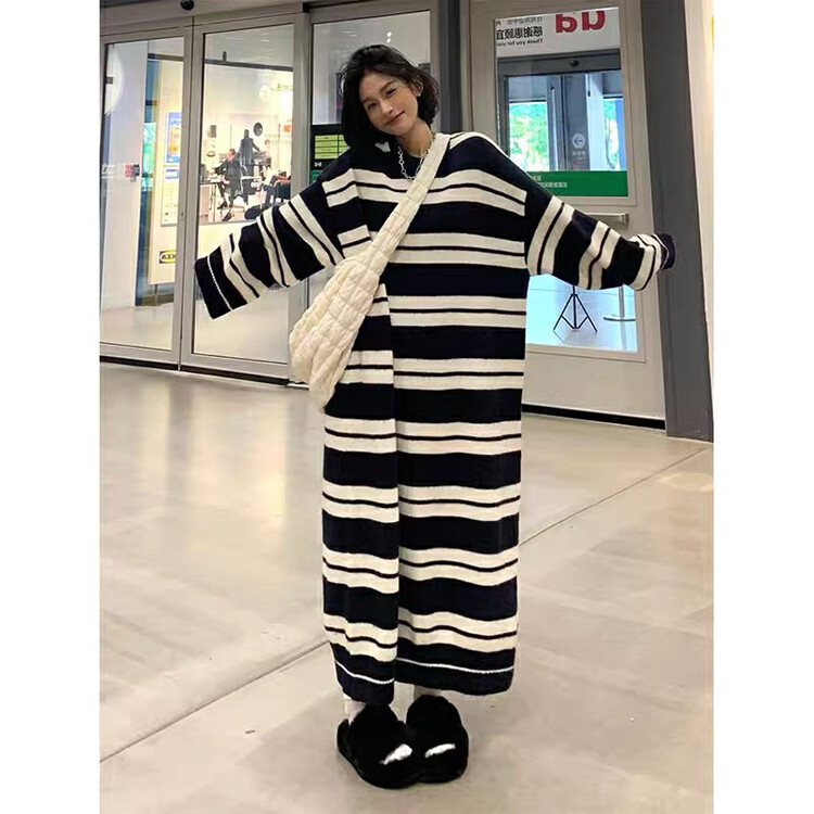 【BY】Loose knitted striped dress 6991# HJY