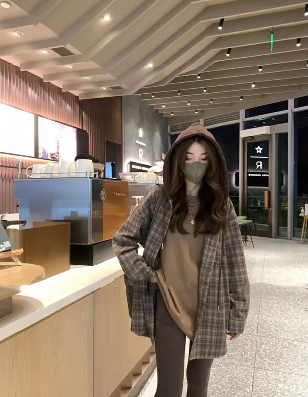 New for winter!  【BY】Korean Check Hooded Short Jacket 7650# HJY