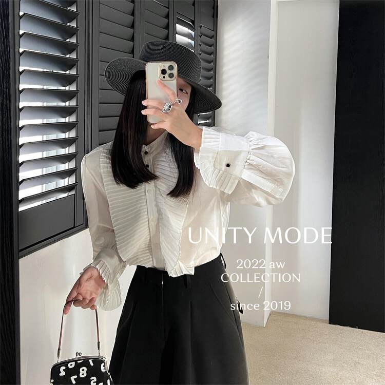 【UNITY】Designed long-sleeved shirt top commuter temperament accordion pleated shirt UNTS802# CQW