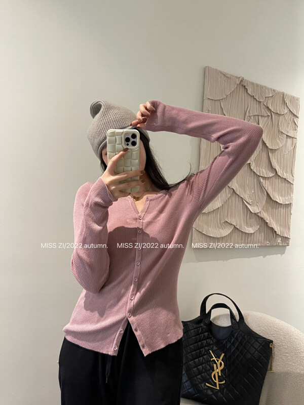 Original price 84.60! [MISS ZI] Autumn all-match solid color single-breasted round neck long-sleeved knitted cardigan 2356-# CQW