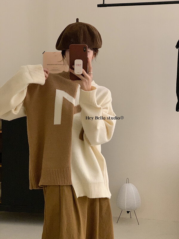 【HEY BELLA】All-match round neck pullover casual warm sweater 9559# L