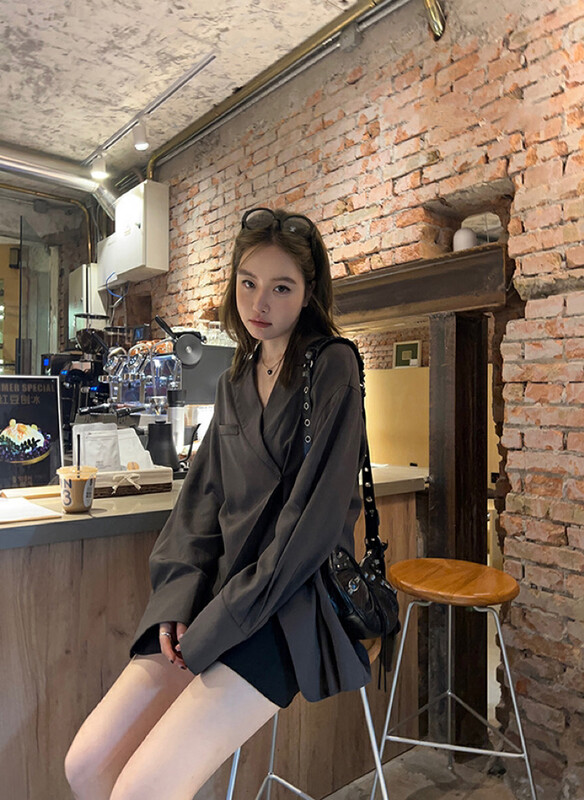 Autumn is new! [BY] Personalized Lazy Oblique Button Design Shirt 7848# CL