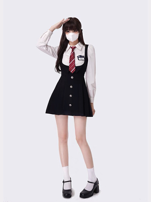 New in autumn! [BY] Fashion fake two-piece preppy dress (with tie) 0157# CL