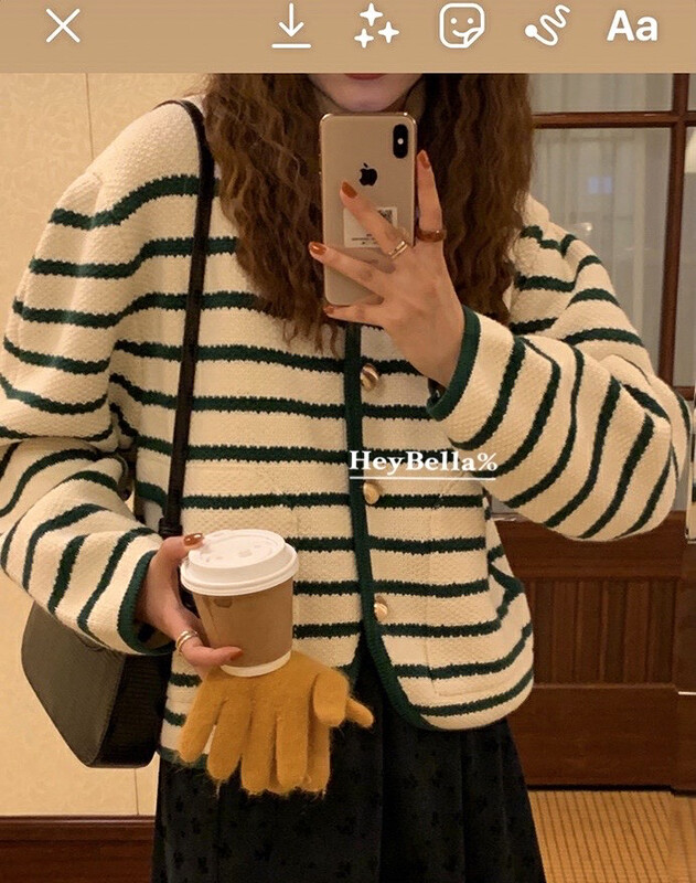 New in autumn!【HEY BELLA】Korean thickened striped warm sweater 1856-1# L