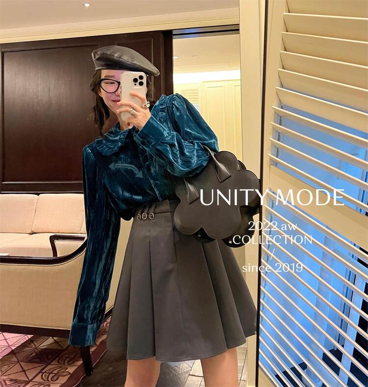 【UNITY】High waist pleated skirt women's autumn and winter Korean casual a-line slim skirt F282015# CQW
