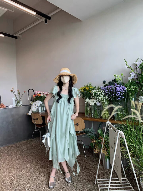 【L.L STUDIO】Xiaofei Sleeve Heavy Industry Ribbon Dress 77611# PCZ