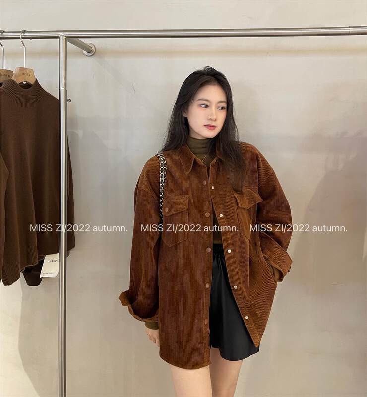 [MISS ZI] Korean Autumn Casual All-match Solid Color Corduroy Shirt Jacket Shirt 3358