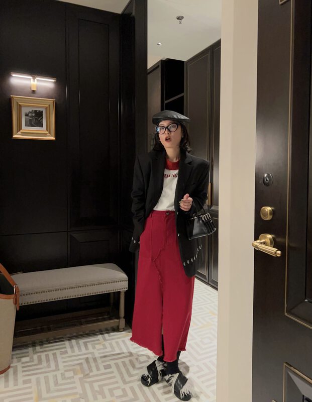 【UNITY】American retro tooling high waist autumn irregular design split skirt Q28003# CQW