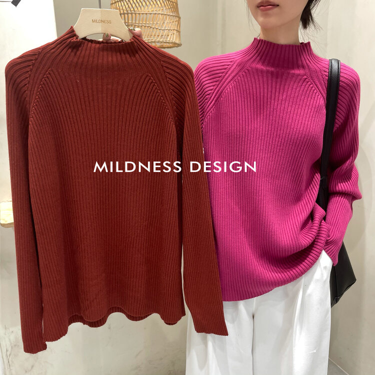 【MILDNESS】Rabbit Velvet Stand Collar Loose Knit Knit Sweater 8086