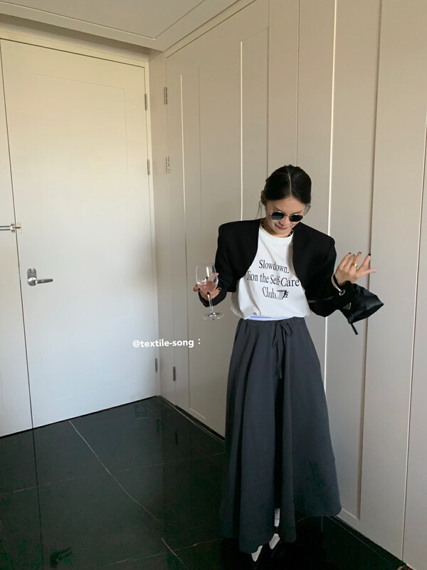 [UNITY] Yujie's light and familiar style loose and slender long skirt with elastic waist A-line skirt TSQ27007# CQW